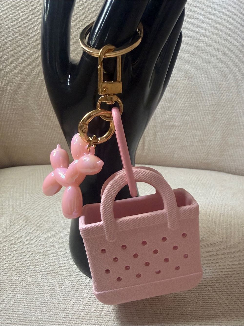 Pink Mini Tote Keychain with Balloon Dog Charm - Picture 5 of 6